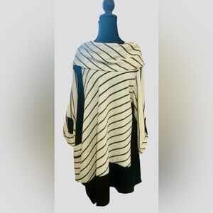 Ali Miles Cream and Black Striped Cowl Neck Tunic